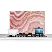KitchenYeah Spatscherm keuken 80x55 cm - Kookplaat achterwand Agaat - Roze - Stenen - Kristal - Muurbeschermer - Spatwand fornuis - Hoogwaardig aluminium