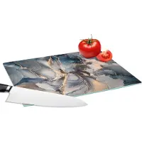 KitchenYeah Glazen Snijplank - 28x20 - Marmer - Grijs - Blauw - Luxe - Goud - Snijplanken Glas