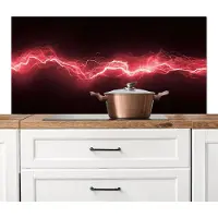 KitchenYeah Spatscherm keuken 120x60 cm - Kookplaat achterwand Rood - Elektriciteit - Energie - Lijn - Muurbeschermer - Spatwand fornuis - Hoogwaardig aluminium