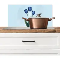 KitchenYeah Spatscherm keuken 60x30 cm - Kookplaat achterwand Tulpen - Blauw - Bladeren - Muurbeschermer - Spatwand fornuis - Hoogwaardig aluminium