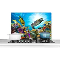KitchenYeah Spatscherm keuken 80x55 cm - Kookplaat achterwand Schildpad - Zee - Koraal - Muurbeschermer - Spatwand fornuis - Hoogwaardig aluminium