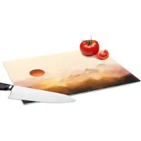 KitchenYeah Glazen Snijplank - 39x28 - Schilderij - Zon - Landschap - Vogels - Snijplanken Glas