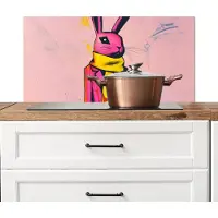 KitchenYeah Spatscherm keuken 80x40 cm - Kookplaat achterwand Abstract - Konijn - Sjaal - Geel - Muurbeschermer - Spatwand fornuis - Hoogwaardig aluminium