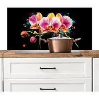 KitchenYeah Spatscherm keuken 100x50 cm - Kookplaat achterwand Orchidee - Graffiti - Kleurrijk - Bloemen - Abstract - Muurbeschermer - Spatwand fornuis - Hoogwaardig aluminium