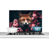 KitchenYeah Spatscherm keuken 80x55 cm - Kookplaat achterwand Vos - Bloemen - Botanisch - Dieren - Muurbeschermer - Spatwand fornuis - Hoogwaardig aluminium