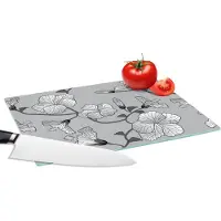 KitchenYeah Glazen Snijplank - 28x20 - Hibiscus - Grijs - Tropisch - Patroon - Snijplanken Glas