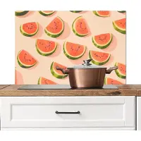 KitchenYeah Spatscherm keuken 80x55 cm - Kookplaat achterwand Watermeloen - Schijfjes - Pitten - Rood - Muurbeschermer - Spatwand fornuis - Hoogwaardig aluminium