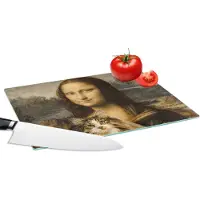 KitchenYeah Glazen Snijplank - 28x20 - Mona Lisa - Kat - Leonardo da Vinci - Vintage - Kunstwerk - Oude meesters - Schilderij - Snijplanken Glas