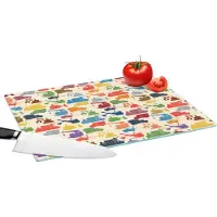 KitchenYeah Glazen Snijplank - 39x28 - Patronen - Kraan - Boot - Jongens - Kinderen - Kids - Snijplanken Glas
