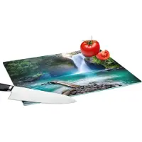 KitchenYeah Glazen Snijplank - 39x28 - Waterval - Stenen - Landschap - Planten - Water - Snijplanken Glas