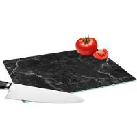 KitchenYeah Glazen Snijplank - 28x20 - Marmer print - Zwart - Wit - Textuur - Marmerlook - Snijplanken Glas
