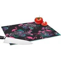 KitchenYeah Glazen Snijplank - 39x28 - Flamingo - Patroon - Roze - Jungle - Snijplanken Glas