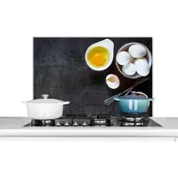 KitchenYeah Spatscherm keuken 90x60 cm - Kookplaat achterwand Eieren - Bruine suiker - Koken - Muurbeschermer - Spatwand fornuis - Hoogwaardig aluminium