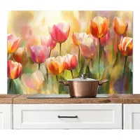 KitchenYeah Spatscherm keuken 120x80 cm - Kookplaat achterwand Tulpen - Sprookjesachtig - Kleurrijk - Muurbeschermer - Spatwand fornuis - Hoogwaardig aluminium