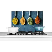 KitchenYeah Spatscherm keuken 70x50 cm - Kookplaat achterwand Kruiden - Lepel - Eten - Muurbeschermer - Spatwand fornuis - Hoogwaardig aluminium