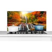 KitchenYeah Spatscherm keuken 100x50 cm - Kookplaat achterwand Waterval - Natuur - Herfst - Rood - Water - Muurbeschermer - Spatwand fornuis - Hoogwaardig aluminium