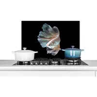 KitchenYeah Spatscherm keuken 70x50 cm - Kookplaat achterwand Vis - Staart - Zwart - Muurbeschermer - Spatwand fornuis - Hoogwaardig aluminium