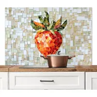 KitchenYeah Spatscherm keuken 120x80 cm - Kookplaat achterwand Aardbei - Rood - Mozaïek - Fruit - Muurbeschermer - Spatwand fornuis - Hoogwaardig aluminium