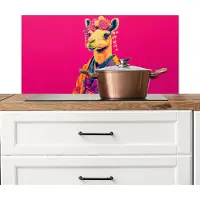 KitchenYeah Spatscherm keuken 90x45 cm - Kookplaat achterwand Kameel - Bloemen - Kimono - Waaiers - Muurbeschermer - Spatwand fornuis - Hoogwaardig aluminium