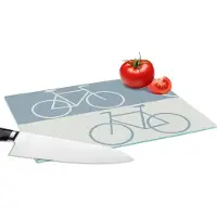 KitchenYeah Glazen Snijplank - 28x20 - Fiets - Blauw - Patroon - Snijplanken Glas