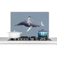 KitchenYeah Spatscherm keuken - Kind - Maan - Walvis - Sterrenhemel - Retro - Spatwand - Keuken - 90x60 cm - Achterwand keuken