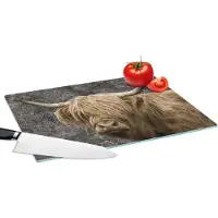KitchenYeah Glazen Snijplank - 39x28 - Wereldkaart - Dieren - Schotse hooglander - Snijplanken Glas