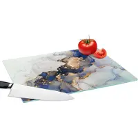 KitchenYeah Glazen Snijplank - 39x28 - Marmer - Blauw - Goud - Snijplanken Glas
