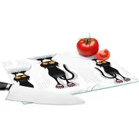 KitchenYeah Glazen Snijplank - 28x20 - Patroon - Kat - Zwart - Jongens - Meisjes - Kinderen - Kids - Snijplanken Glas