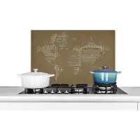 KitchenYeah Spatscherm keuken 60x40 cm - Kookplaat achterwand Wereldkaart - Vintage - Krantenpapier - Muurbeschermer - Spatwand fornuis - Hoogwaardig aluminium