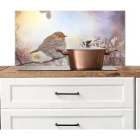 KitchenYeah Spatscherm keuken 80x40 cm - Kookplaat achterwand Vogel - Tak - Bladeren - Abstract - Muurbeschermer - Spatwand fornuis - Hoogwaardig aluminium