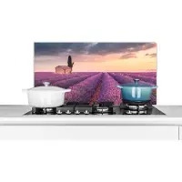 KitchenYeah Spatscherm - Spatwand - Lavendel - Schuur - Bloemen - Zonsondergang - 90x45 cm - Spatscherm keuken - Keuken achterwand - Muurbeschermer