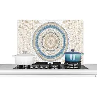 KitchenYeah Spatscherm keuken 80x55 cm - Kookplaat achterwand Mandala - Blauw - Bohemian - Wit - Design - Muurbeschermer - Spatwand fornuis - Hoogwaardig aluminium