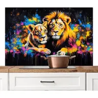 KitchenYeah Spatscherm keuken 120x80 cm - Kookplaat achterwand Leeuwen - Schilderij - Kleuren - Muurbeschermer - Spatwand fornuis - Hoogwaardig aluminium