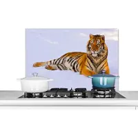 KitchenYeah Spatscherm - Achterwand keuken - Tijger - Sneeuw - Winter - Dieren - Keuken decoratie - Spatscherm tijger - Spatwand - Spatscherm dieren - 90x60 cm - Muurbeschermer