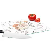 KitchenYeah Glazen Snijplank - 28x20 - Patronen - Bloemen - Roos - Wit - Snijplanken Glas