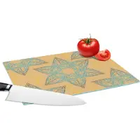 KitchenYeah Glazen Snijplank - 28x20 - Kerstster - Blauw - Geel - Patronen - Christmas - Snijplanken Glas