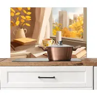 KitchenYeah Spatscherm keuken 80x55 cm - Kookplaat achterwand Thee - Boek - Thee - Herfst - Muurbeschermer - Spatwand fornuis - Hoogwaardig aluminium