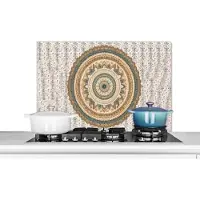 KitchenYeah Spatscherm keuken 80x55 cm - Kookplaat achterwand Bloemen - Mandala - Vintage - Bruin - Hippie - Muurbeschermer - Spatwand fornuis - Hoogwaardig aluminium