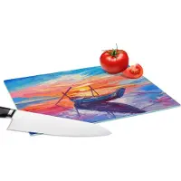 KitchenYeah Glazen Snijplank - 28x20 - Schilderij - Boot - Olieverf - Water - Snijplanken Glas