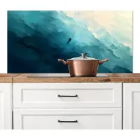 KitchenYeah Spatscherm keuken 120x60 cm - Kookplaat achterwand Zee - Silhouet - Abstract - Blauw - Muurbeschermer - Spatwand fornuis - Hoogwaardig aluminium