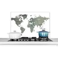 KitchenYeah Spatscherm keuken 80x55 cm - Kookplaat achterwand Wereldkaart - Waterverf - Grijs - Muurbeschermer - Spatwand fornuis - Hoogwaardig aluminium