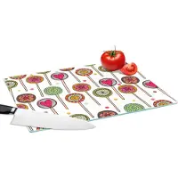KitchenYeah Glazen Snijplank - 39x28 - Patroon - Lolly - Hartjes - Snoep - Snijplanken Glas