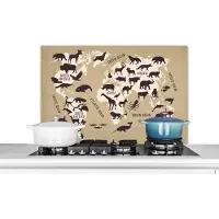 KitchenYeah Spatscherm keuken 80x55 cm - Kookplaat achterwand Wereldkaart - Dieren - Wereld - Muurbeschermer - Spatwand fornuis - Hoogwaardig aluminium