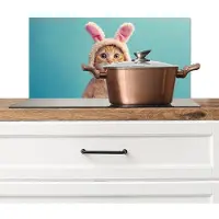 KitchenYeah Spatscherm keuken 60x30 cm - Kookplaat achterwand Paashaas - Kat - Kostuum - Muurbeschermer - Spatwand fornuis - Hoogwaardig aluminium