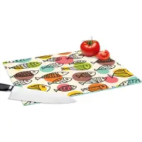 KitchenYeah Glazen Snijplank - 39x28 - Stippen - Vis - Regenboog - Snijplanken Glas