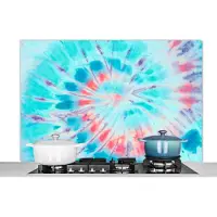 KitchenYeah Spatscherm keuken 120x80 cm - Kookplaat achterwand Zomer - Tie dye - Oranje - Muurbeschermer - Spatwand fornuis - Hoogwaardig aluminium