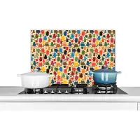 KitchenYeah Spatscherm keuken 60x40 cm - Kookplaat achterwand Patronen - Koffie - Theepot - Retro - Muurbeschermer - Spatwand fornuis - Hoogwaardig aluminium