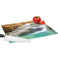 KitchenYeah Glazen Snijplank - 39x28 - Bos - Waterval - Water - Herfst - Snijplanken Glas