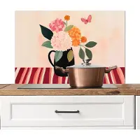KitchenYeah Spatscherm keuken 90x60 cm - Kookplaat achterwand Vaas - Bloemen - Vlinder - Rood - Muurbeschermer - Spatwand fornuis - Hoogwaardig aluminium