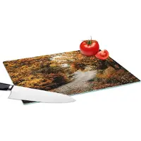 KitchenYeah Glazen Snijplank - 39x28 - Herfstbos - Pad - Bladeren - Landelijk - Snijplanken Glas